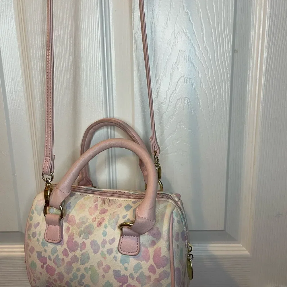 Betsey Johnson  mini Barrel bag marble pink,beige & blue pink straps gold accent